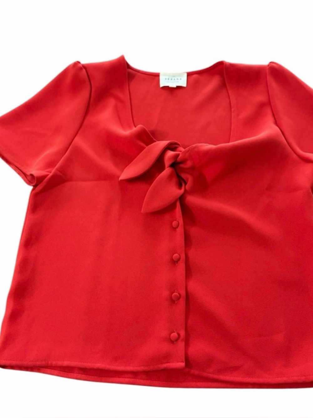 Sézane "Eloine" red tie front short sleeve blouse size 36 - open to offers - Picture 2 of 4